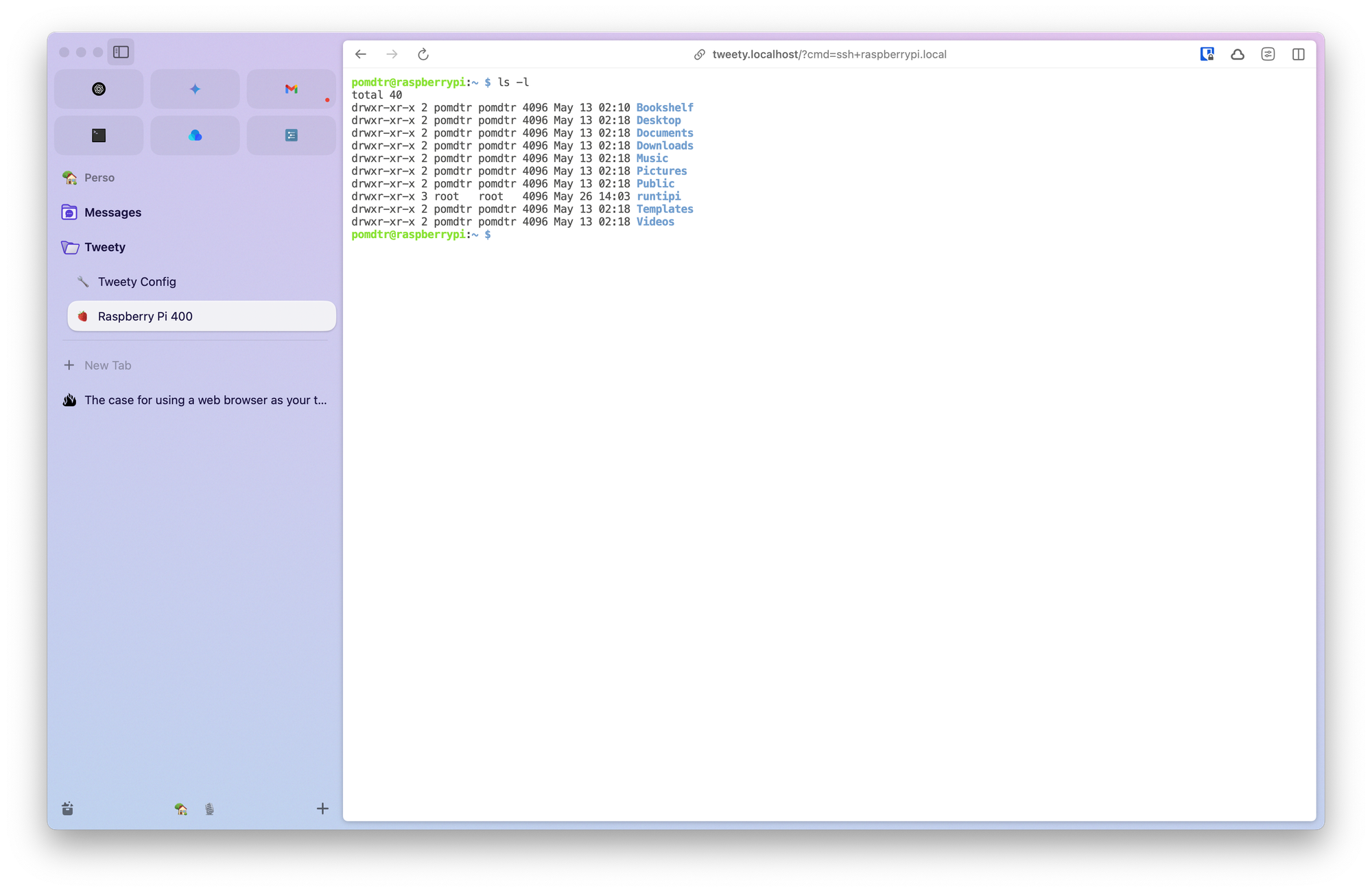 screenshot showing commands saved as favorites in the arc browser