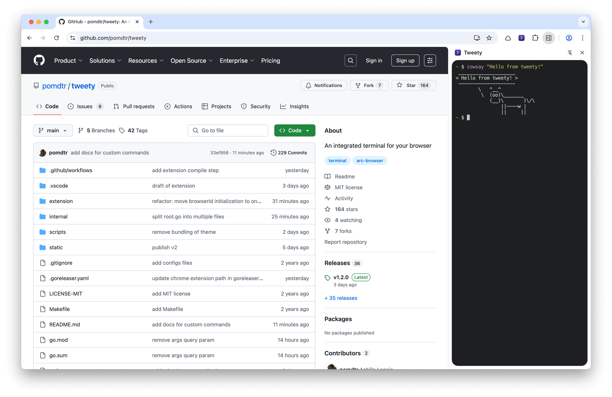 screenshot of the tweety extension in a sidebar